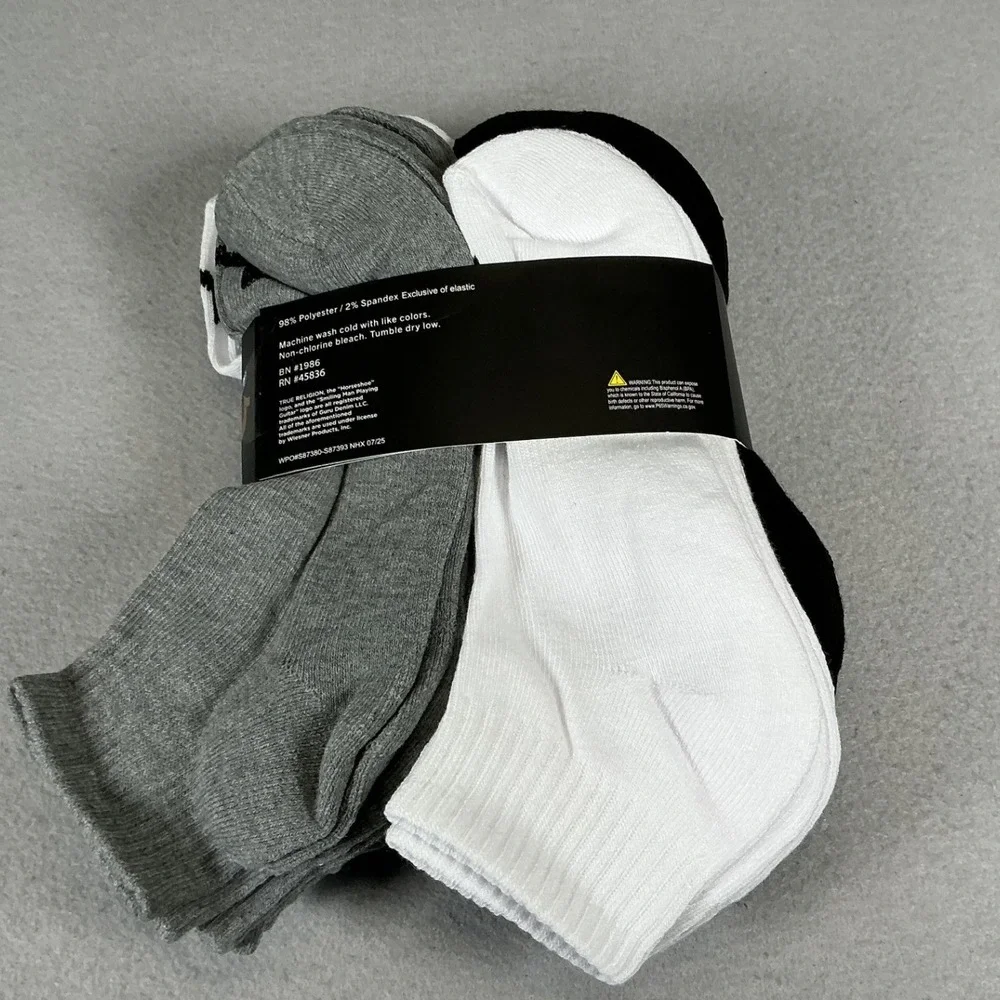 True Religion Mens 12 Pack Quarter Socks Cushioned Black White Gray 10-13‎